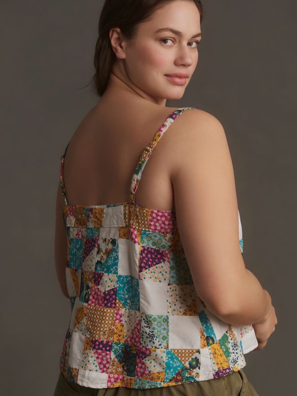Pilcro Multicolor Patchwork Floral Button-Front Tank Top - Picture 2 of 2